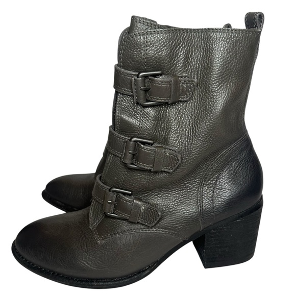 Vince Camuto Dassia Grey Two Toned Combat Moto Heel Boots Size 9.5 - Picture 6 of 10